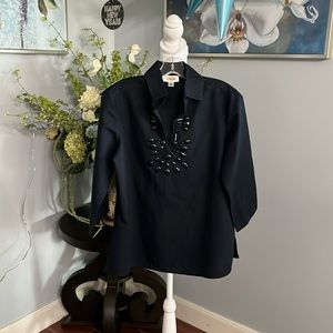 Talbots navy blue shirt, size medium. Good condition. 58% cotton and 42% linen.